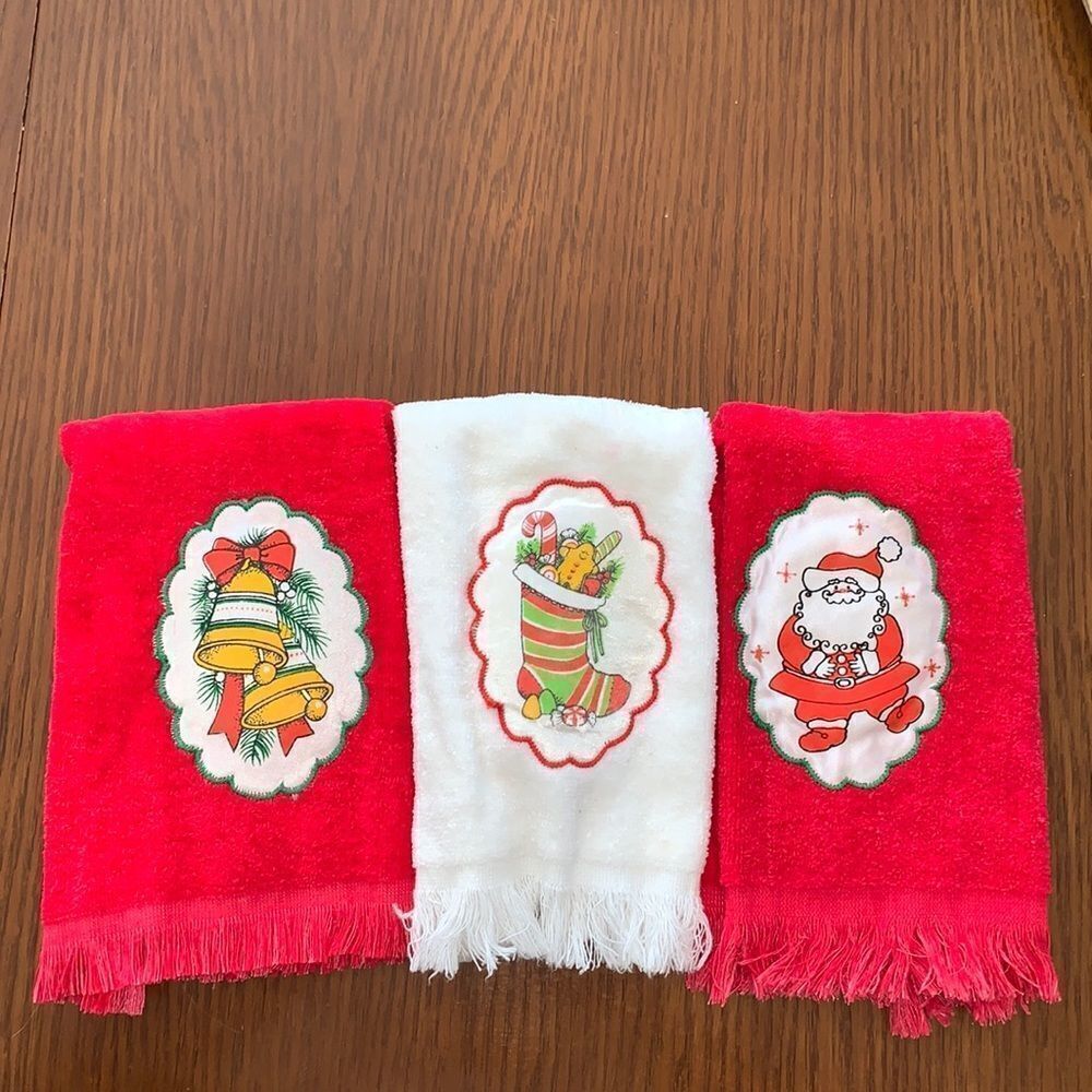 3 vintage Christmas hand towels